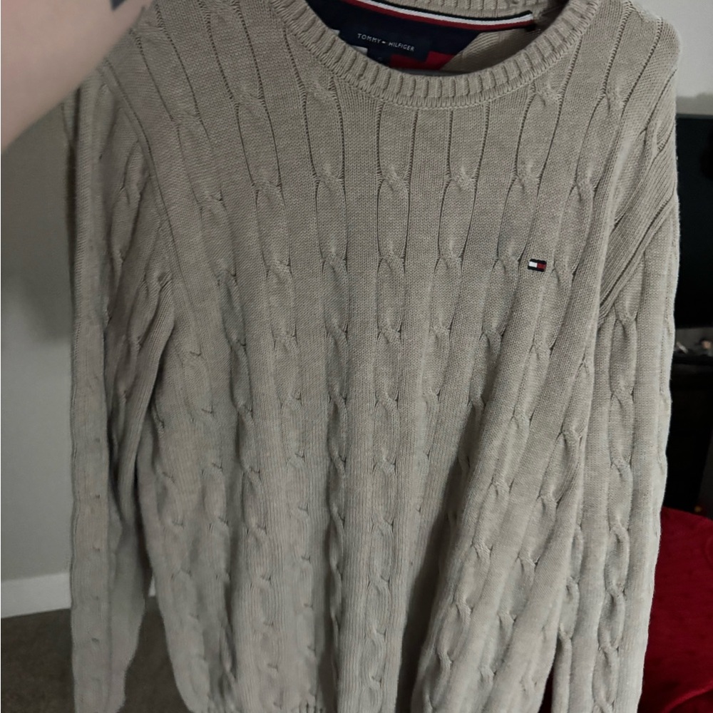 Tommy Hilfiger Tan Crewneck Cable Knit Sweater